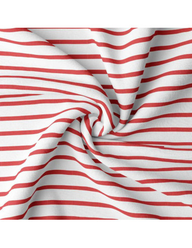 Tessuto jersey a righe bretoni - Bianco e rosso