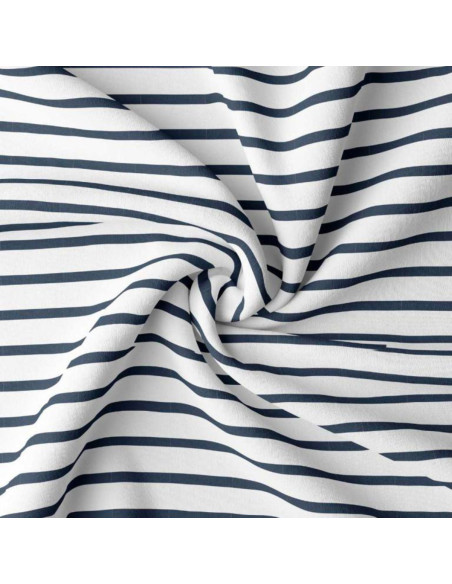Tessuto jersey a righe bretoni - Bianco e blu