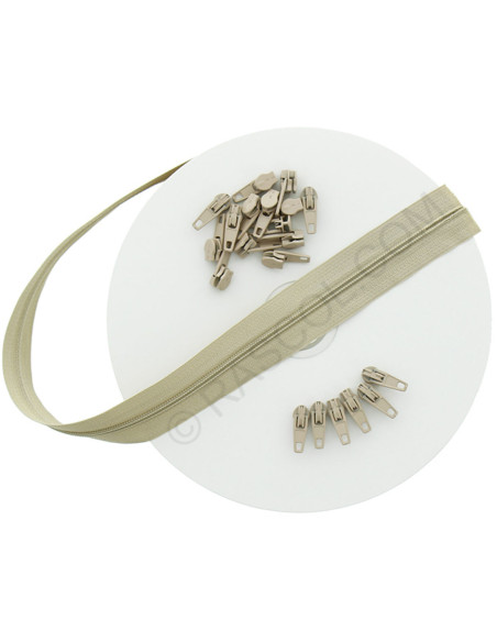 Rotolo di 10 metri di chiusura in nylon - Beige scuro