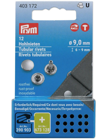 Set di 12 rivetti tubolari 6-9 mm argento VARIO Creative Tool