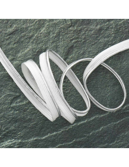 Cordoncino intrecciato metallizzato - Argento trama bianca