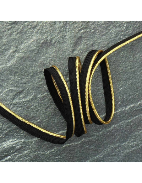 Cordoncino intrecciato metallizzato - Oro trama nera