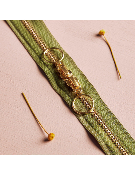 Chiusura a doppio cursore Gold e Matcha Leaf 40 cm - Atelier Brunette