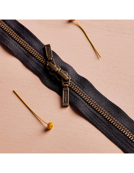 Chiusura a doppio cursore Ottone e Nero 40 cm - Atelier Brunette