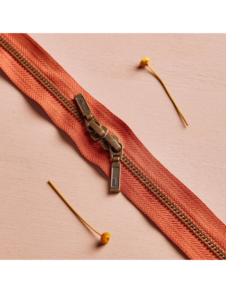 Chiusura a doppio cursore Ottone e Castagno 40 cm - Atelier Brunette