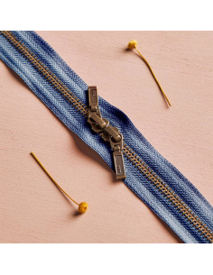 Chiusura a doppio cursore Ottone e Cobalto 40 cm - Atelier Brunette