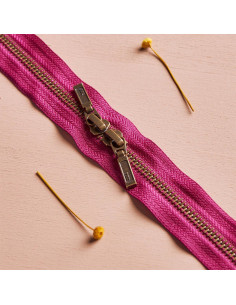 Chiusura a doppio cursore Ottone e Dahlia 40 cm - Atelier Brunette