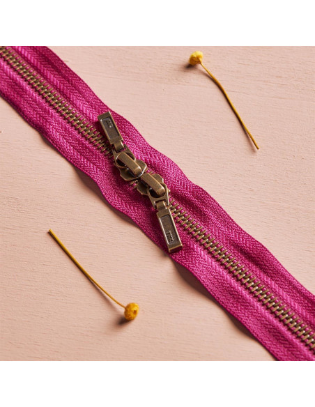 Chiusura a doppio cursore Ottone e Dahlia 40 cm - Atelier Brunette