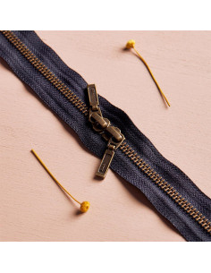 Chiusura a doppio cursore Ottone e Night 40 cm - Atelier Brunette