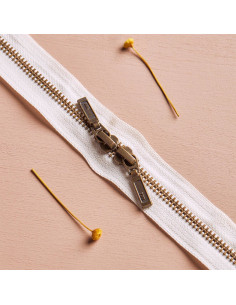 Chiusura a doppio cursore Ottone e Off White 40 cm - Atelier Brunette