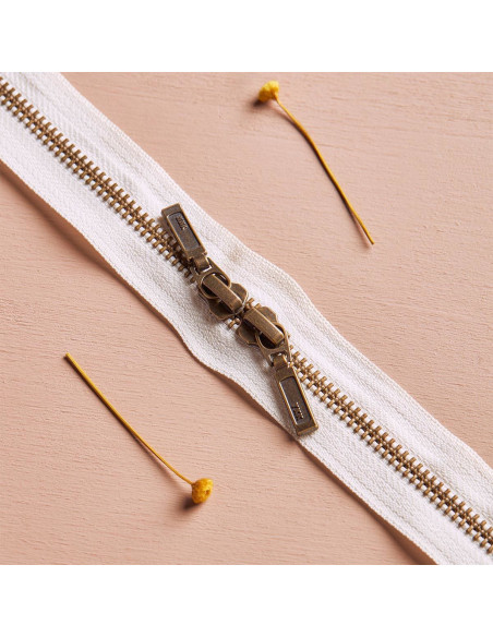 Chiusura a doppio cursore Ottone e Off White 40 cm - Atelier Brunette