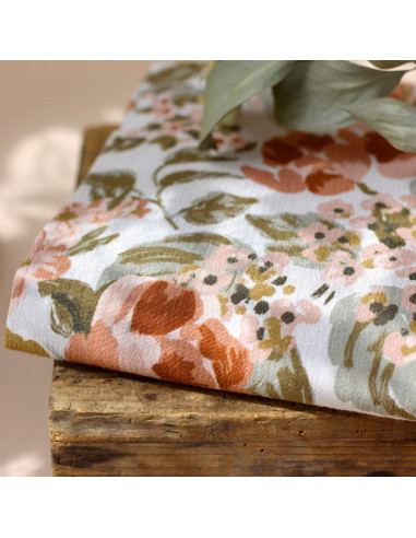 Tessuto crepe marocchino di viscosa Giardino Bianco sporco - La Maison Naïve