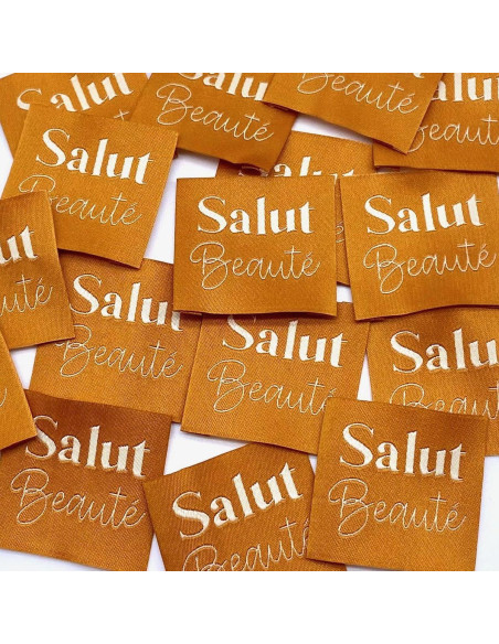 Set di 5 etichette tessute da cucire Salut Beauté - Zafferano