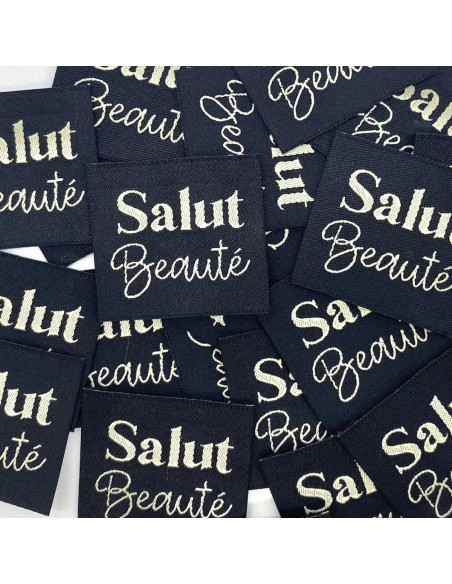 Set di 5 etichette tessute da cucire Salut Beauté - Nero