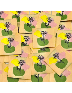 Set di 5 etichette tessute da cucire Fiore al tratto