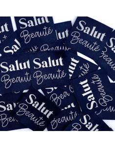 Set di 5 etichette tessute da cucire Salut Beauté - Blu Marino