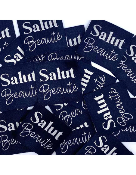 Set di 5 etichette tessute da cucire Salut Beauté - Blu Marino