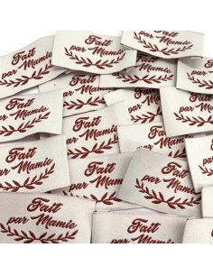 Set di 5 etichette tessute da cucire Fatto da Nonna bordeaux