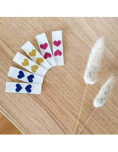 Set di 6 etichette da cucire - Cuore glitterato