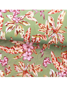 Tessuto lycra costume da bagno - Fiori sfondo verde