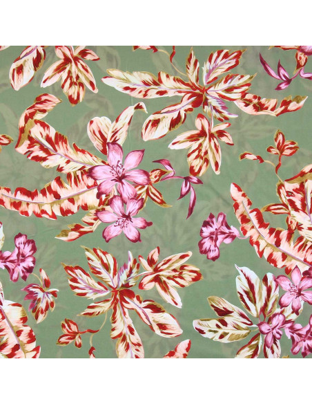 Tessuto lycra costume da bagno - Fiori sfondo verde