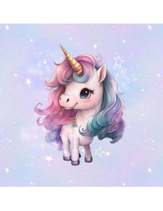 Pannello tessuto felpa leggera 40 cm x 50 cm - Unicorno fiori magici