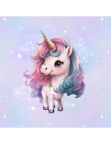 Pannello tessuto felpa leggera 40 cm x 50 cm - Unicorno fiori magici