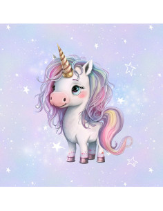 Pannello tessuto felpa leggera 40 cm x 50 cm - Unicorno principessa stelle