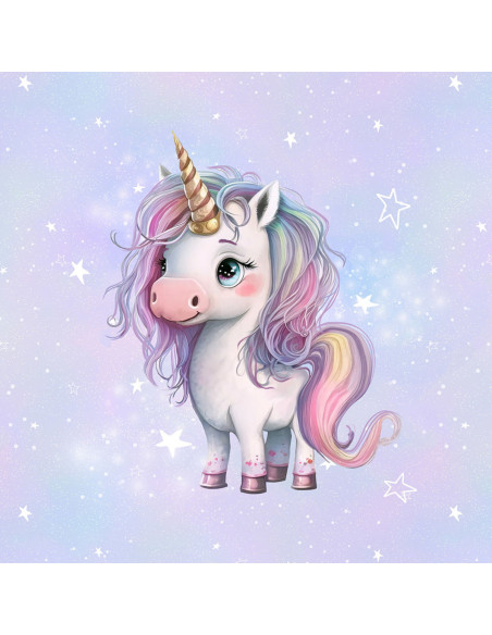 Pannello tessuto felpa leggera 40 cm x 50 cm - Unicorno principessa stelle