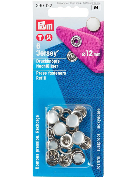 Ricarica di 6 bottoni a pressione jersey 12 mm Perlato