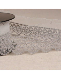 Tulle ricamato con fiori a rosone - Grigio medio