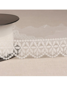 Tulle ricamato fiori rosone - Bianco