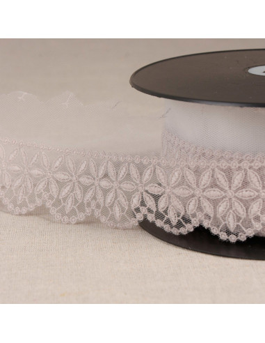 Tulle ricamato con fiori a rosone - Greige