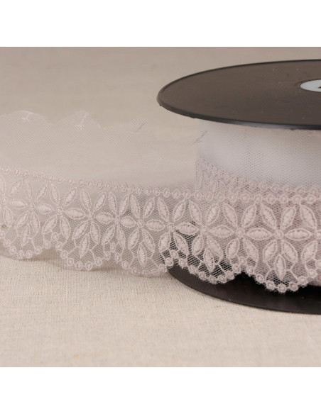 Tulle ricamato con fiori a rosone - Greige