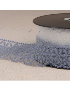 Tulle ricamato con fiori a rosetta - Blu lavanda
