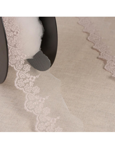 Tulle ricamato fiori - Greige