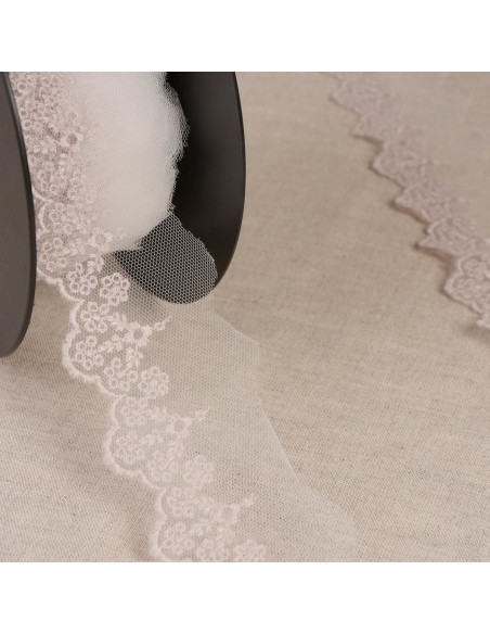 Tulle ricamato fiori - Greige