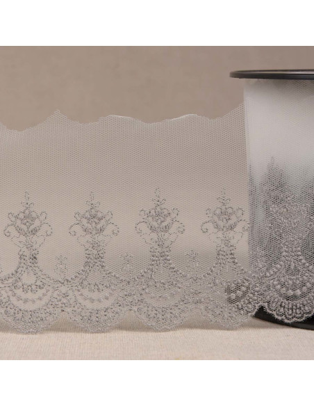 Tulle ricamato smerlato - Grigio medio