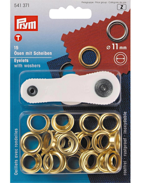 Scatola di 15 occhielli da 11 mm con strumento di posa - Oro