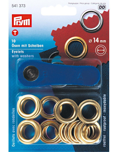 Scatola 10 occhielli 14 mm con strumento di fissaggio - Oro