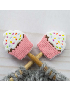 Tappi ferma-maglia per ferri da maglia - Cupcake rosa