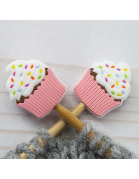 Tappi ferma-maglia per ferri da maglia - Cupcake rosa