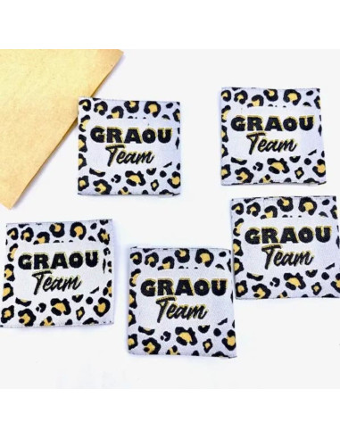 Set di 5 etichette tessute da cucire Graou Team lurex