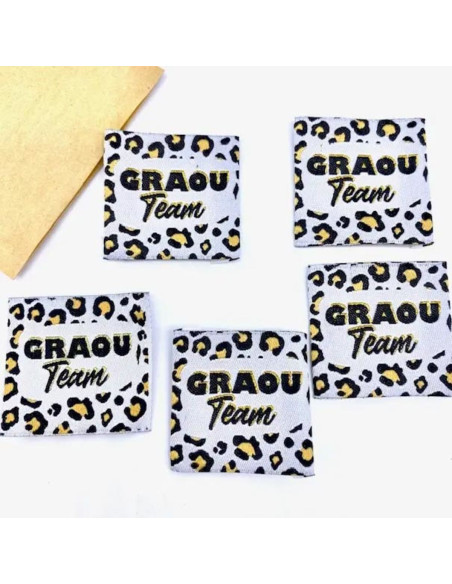 Set di 5 etichette tessute da cucire Graou Team lurex