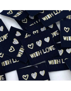 Set di 5 etichette tessute da cucire With Love lurex