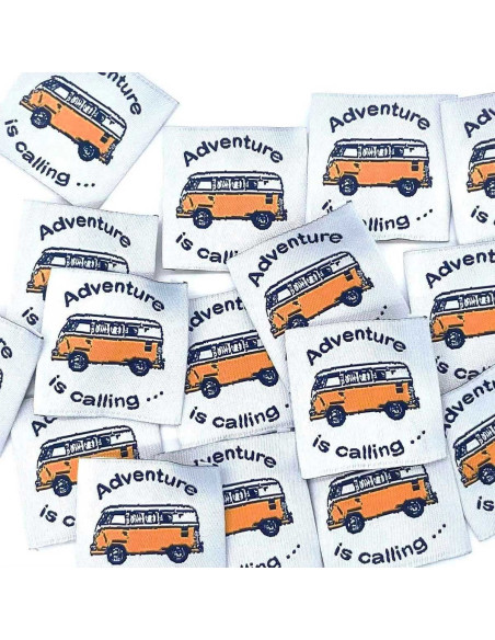 Set di 5 etichette tessute da cucire Adventure is Calling