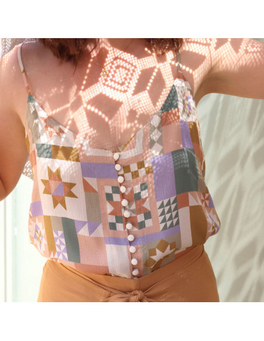 Tessuto crepe marocchino di viscosa Patchwork Malva - La Maison Naïve