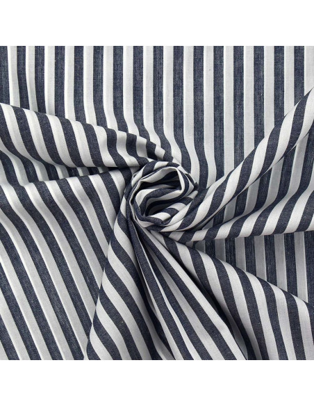Tessuto popeline di cotone - Righe larghe - Blu marino