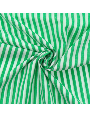 Tessuto popeline di cotone - Righe larghe - Verde