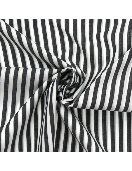 Tessuto popeline di cotone - Righe larghe - Grigio scuro